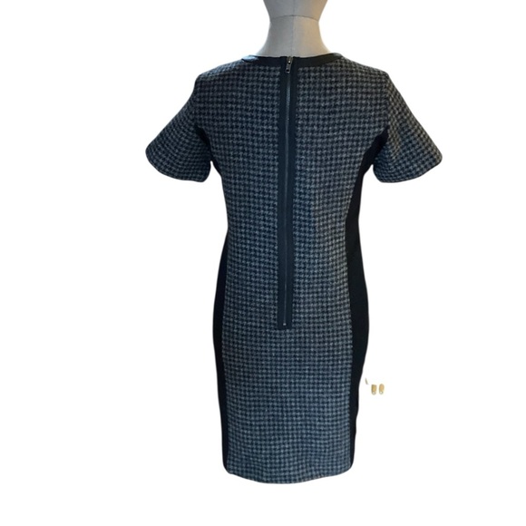J Crew Wool w/ Leather Trim Dress, Houndstooth, short sleeve, size 8, - Picture 2 of 11